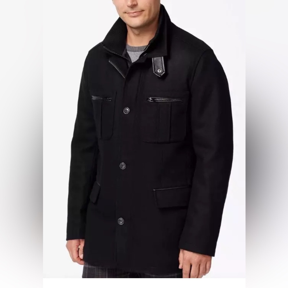 $298 Cole Haan Men's Black Four Pocket Wool Blend Car Coat
